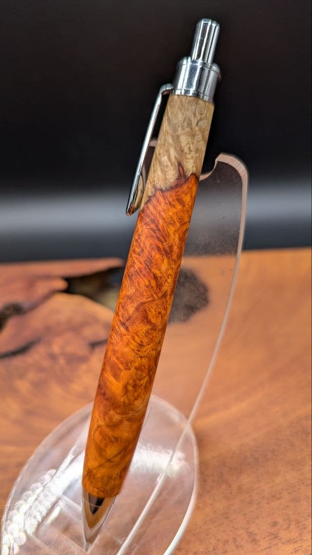614特上　本花梨　紅白　瘤杢　木軸シャーペン　ボールペン