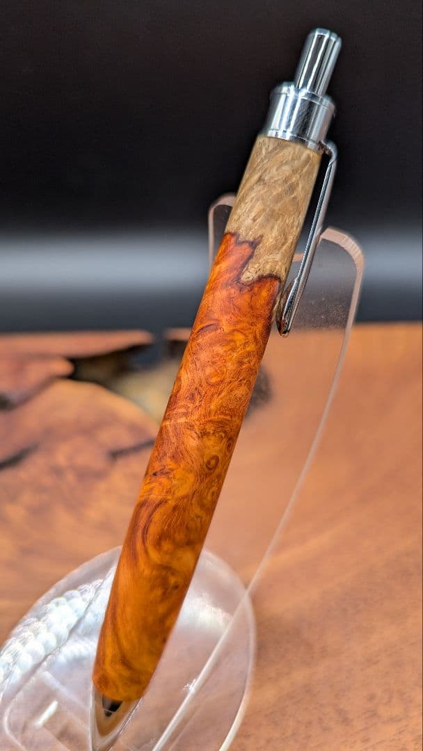 614特上　本花梨　紅白　瘤杢　木軸シャーペン　ボールペン