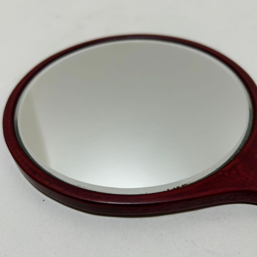 鎌倉彫 手鏡 時代もの 姫鏡 梅 雲紋様 乾口塗 木彫 朱漆 十寸