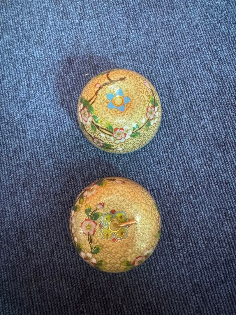 1822  七宝焼　景泰藍　花瓶2客　りんご型蓋物1客