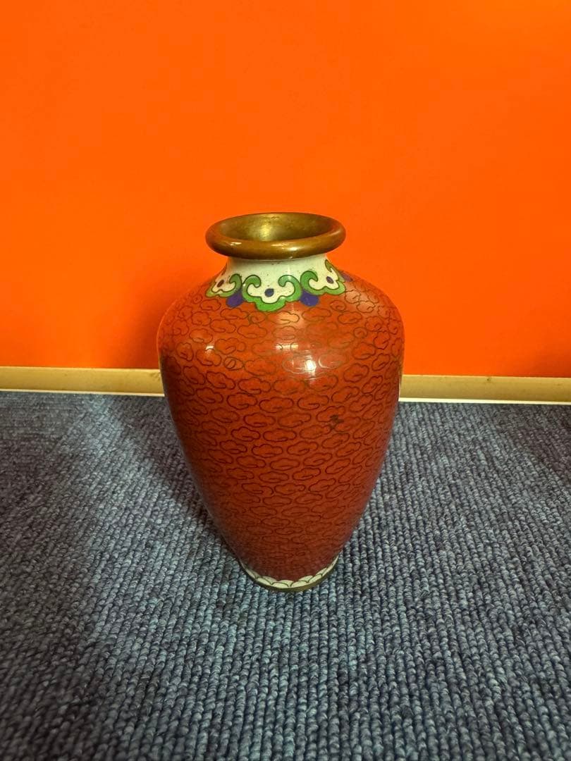 1822  七宝焼　景泰藍　花瓶2客　りんご型蓋物1客