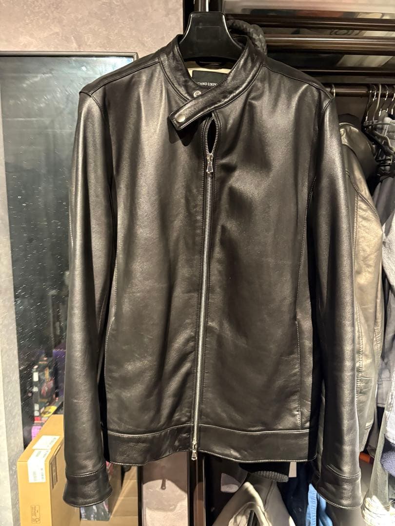 美品 ナノユニバース ラムレザー シングルライダース L