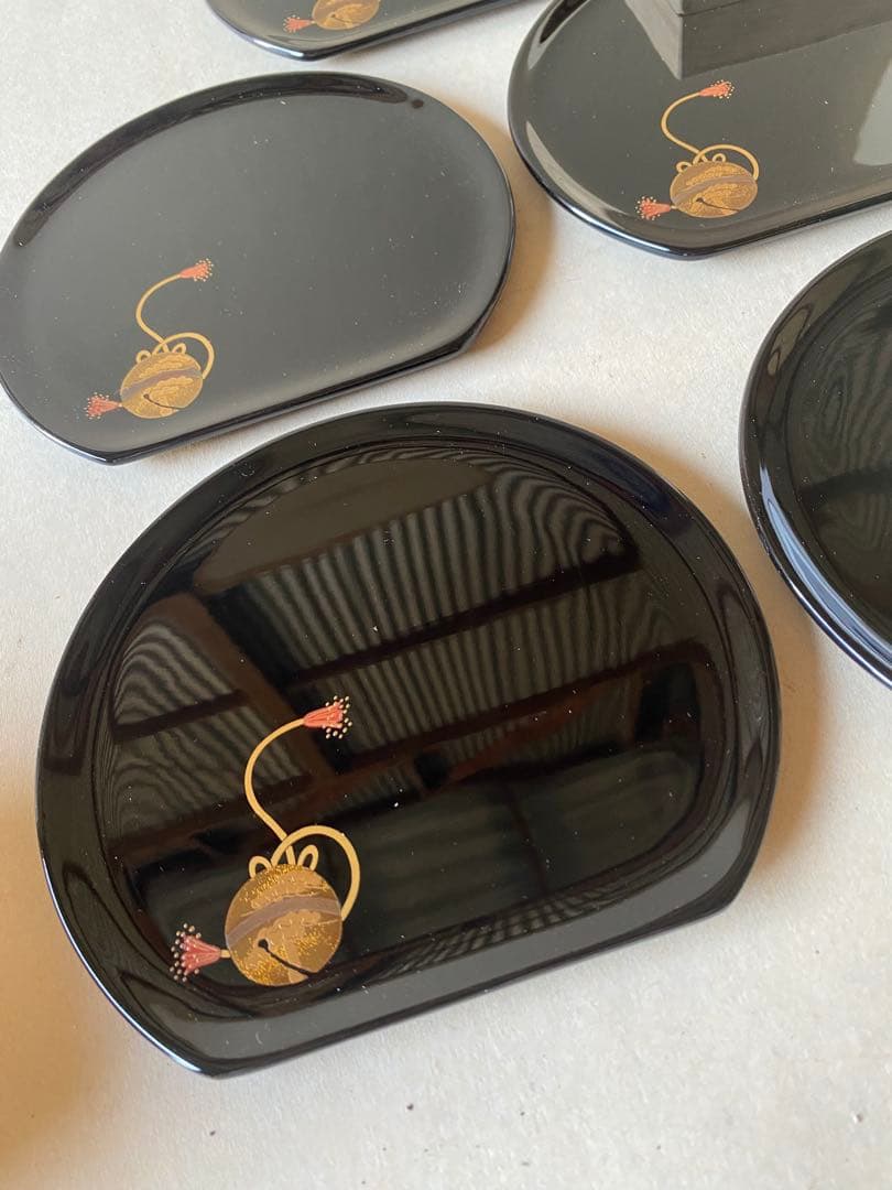 輪島塗　半月皿　長井幸夫　5枚　銘皿　菓子皿　茶道具