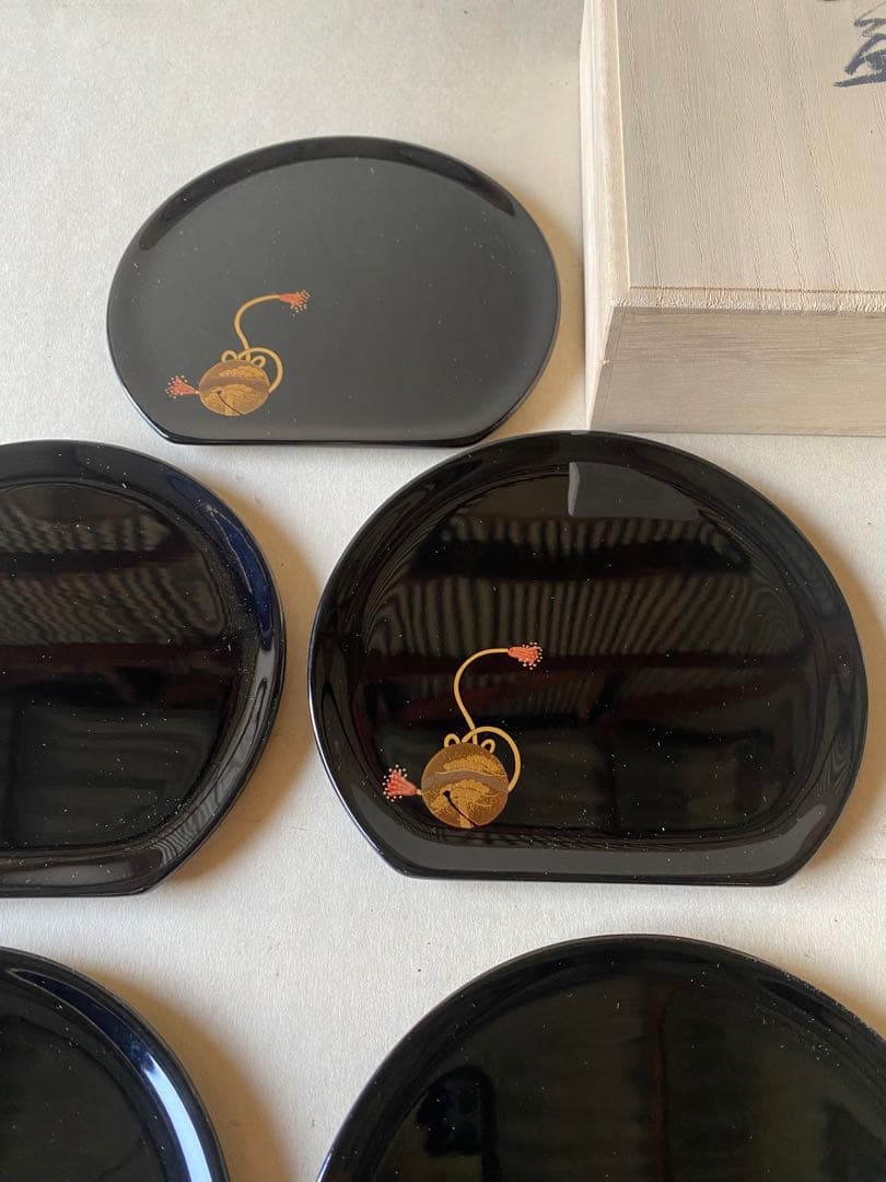 輪島塗　半月皿　長井幸夫　5枚　銘皿　菓子皿　茶道具