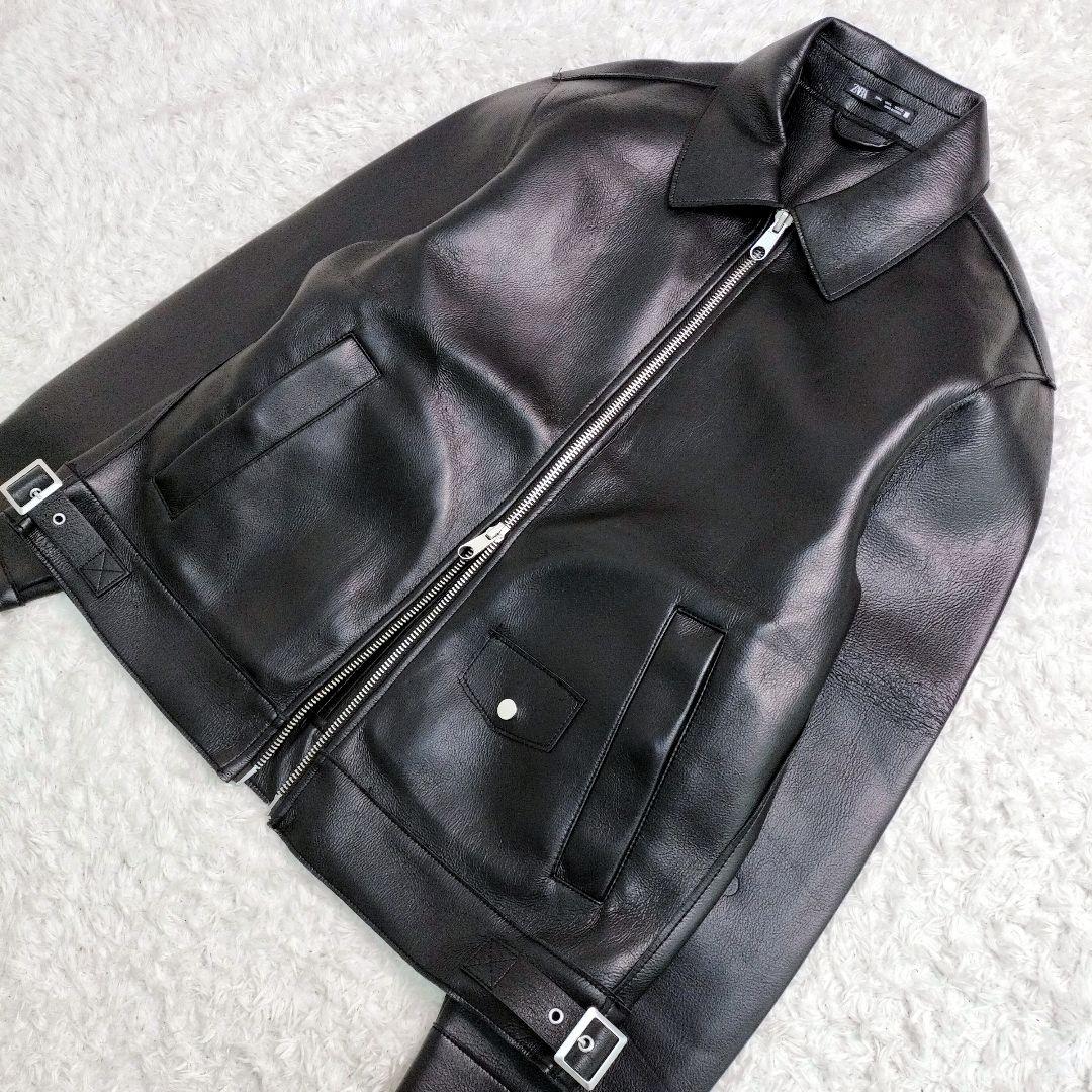 ZARA　ザラ　レザージャケット　大きいサイズ　ジップ　ライダース　短丈
