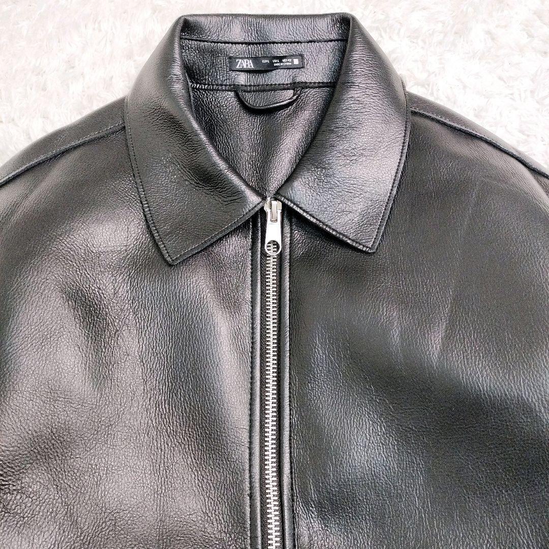 ZARA　ザラ　レザージャケット　大きいサイズ　ジップ　ライダース　短丈