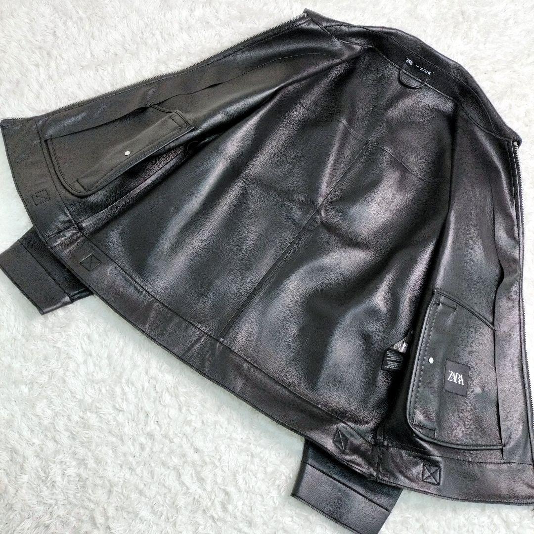 ZARA　ザラ　レザージャケット　大きいサイズ　ジップ　ライダース　短丈