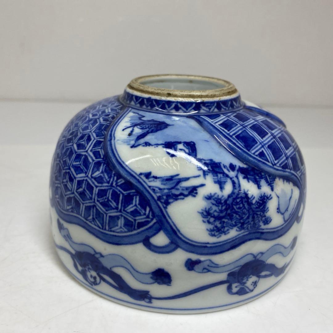 宮川香山　上手染付　山水ねじり文　茶碗　トヒル　東さ7-0330☆2F