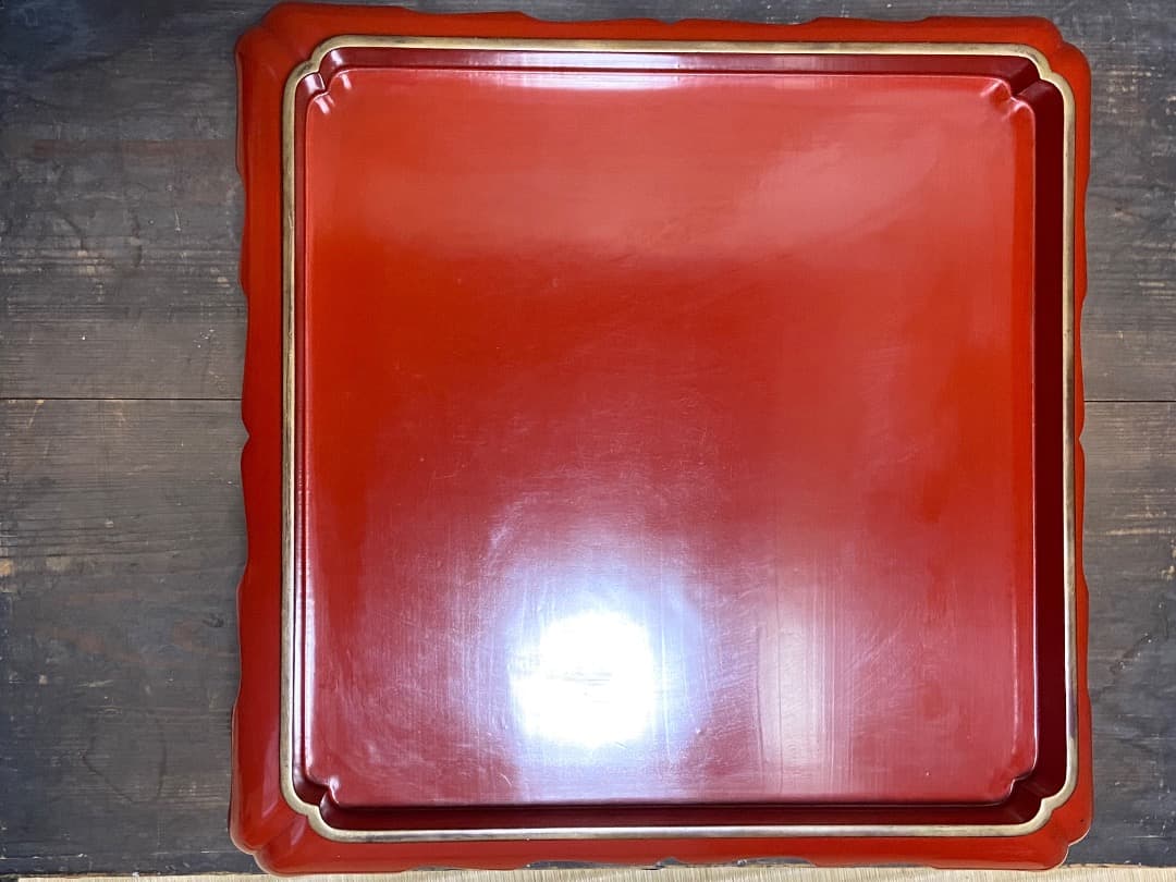 能登蔵出し 輪島塗 朱漆 金縁 脚付膳 / 時代 朱塗 漆器膳 正月