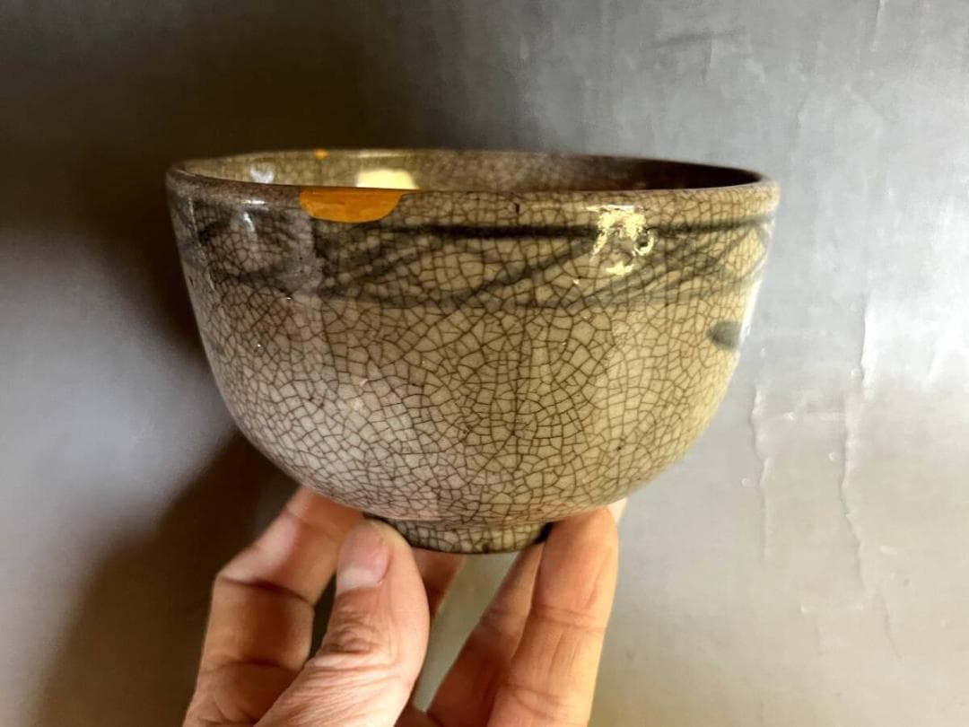 茶碗■伝世木原茶碗 江戸期 半陶半磁器 金次直し 古美術 時代物 骨董品■