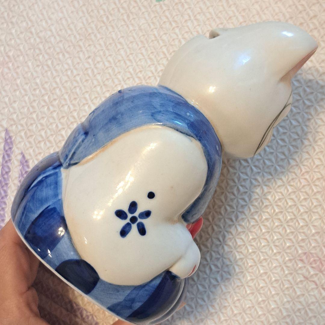 青い着物　招き猫　置物　貯金箱　陶器　まねき猫　ねこ　ヴィンテージ