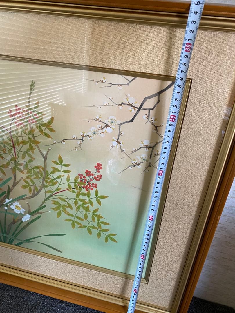 絹本　額縁　南天