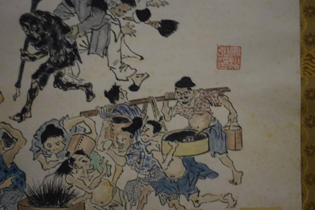 真作/竹霞庵主/畦鳳/墨戦争画賛/人物図/戯画/布袋屋掛軸HI-447