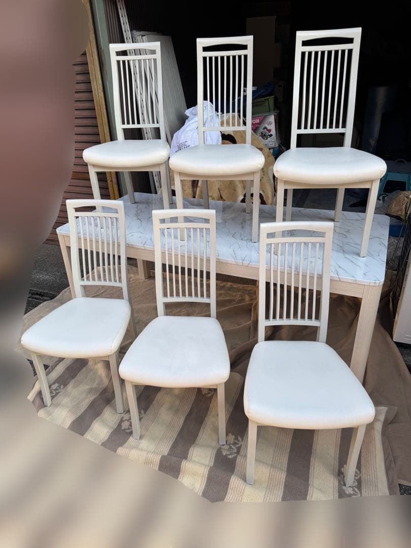 奈良発大理石柄ホワイト6人用180ダイニングテーブル チェアセット シギヤマ家具