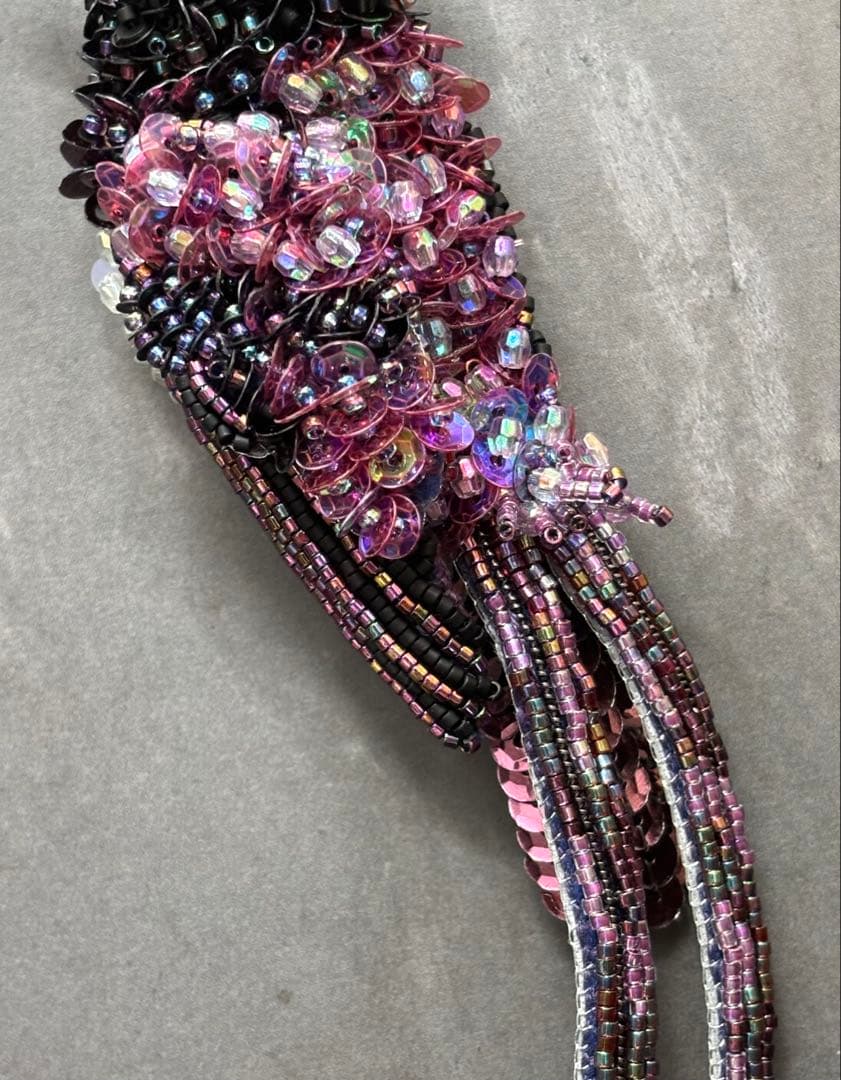 【サンコウチョウ】ビーズ刺繍ブローチバッグチャーム