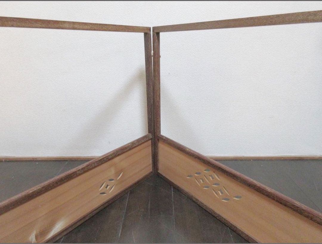 ほぼ未使用 茶道具 風炉先屏風 桑縁 透かし彫り 両面使い茶室仕切り結界 衝立