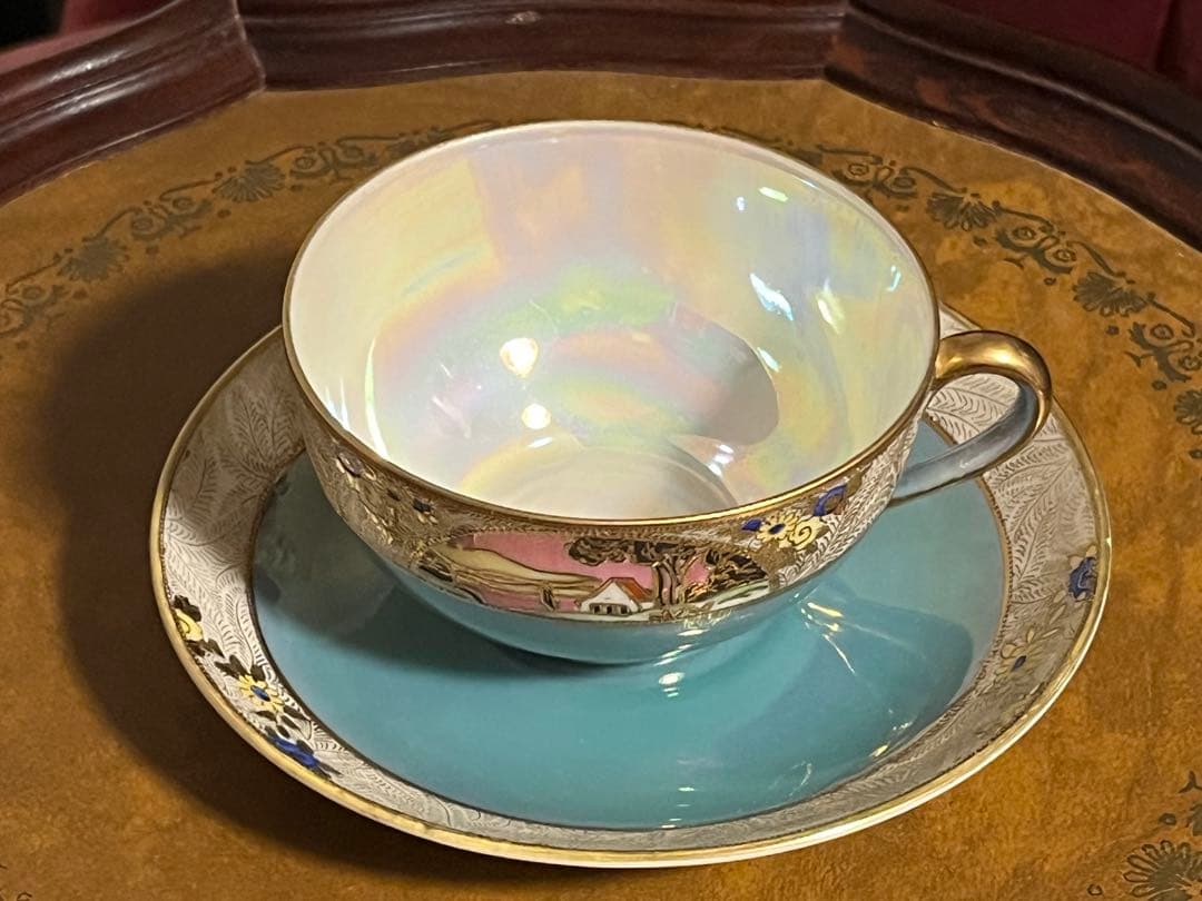 オールドノリタケ　M印　ラスター彩　金彩　風景カップ　プレート　トリオ