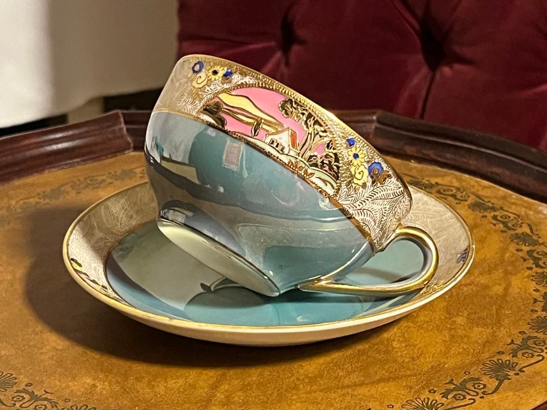 オールドノリタケ　M印　ラスター彩　金彩　風景カップ　プレート　トリオ