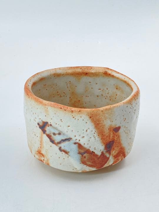 【玉置保夫】志野　茶碗　桐共箱　共布　岐阜県重要無形文化財保持者