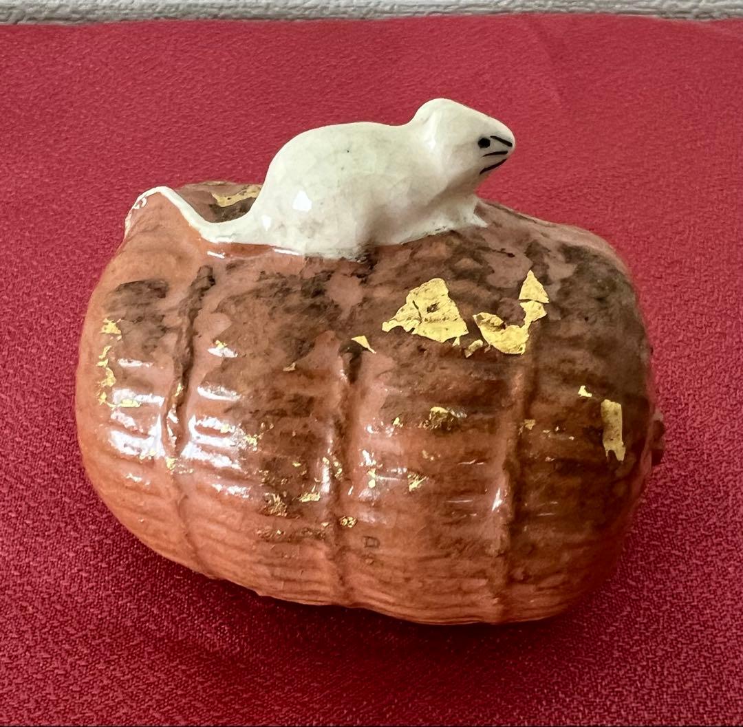 京焼 六代 清水六兵衛 干支 子 置物 俵に鼠 共箱 共布有り 縁起物