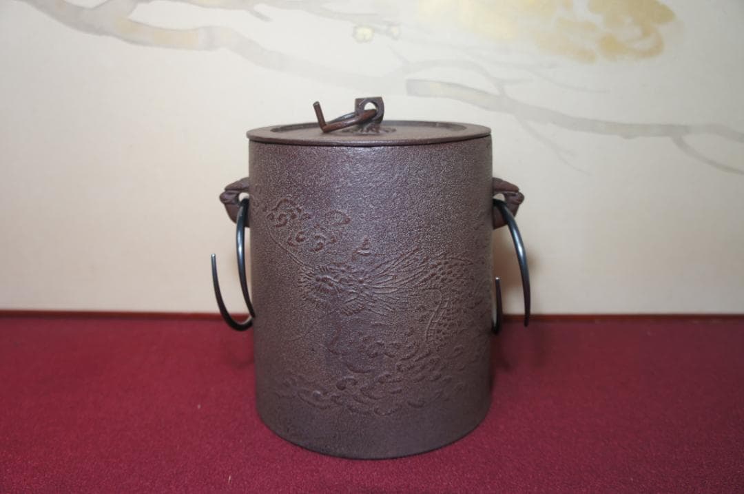 ☆ 国宝 敬典作 雲竜釜 雲龍釜 皆口筒釜 釜鐶 桐箱 紙箱 送料込み