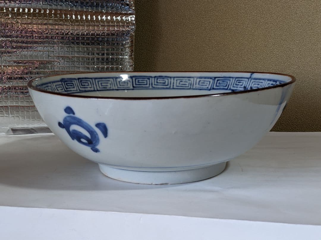 ♦明治時代 古伊万里 染付 蜻蛉 牡丹紋様 ７寸鉢アンティーク骨董品コレクション