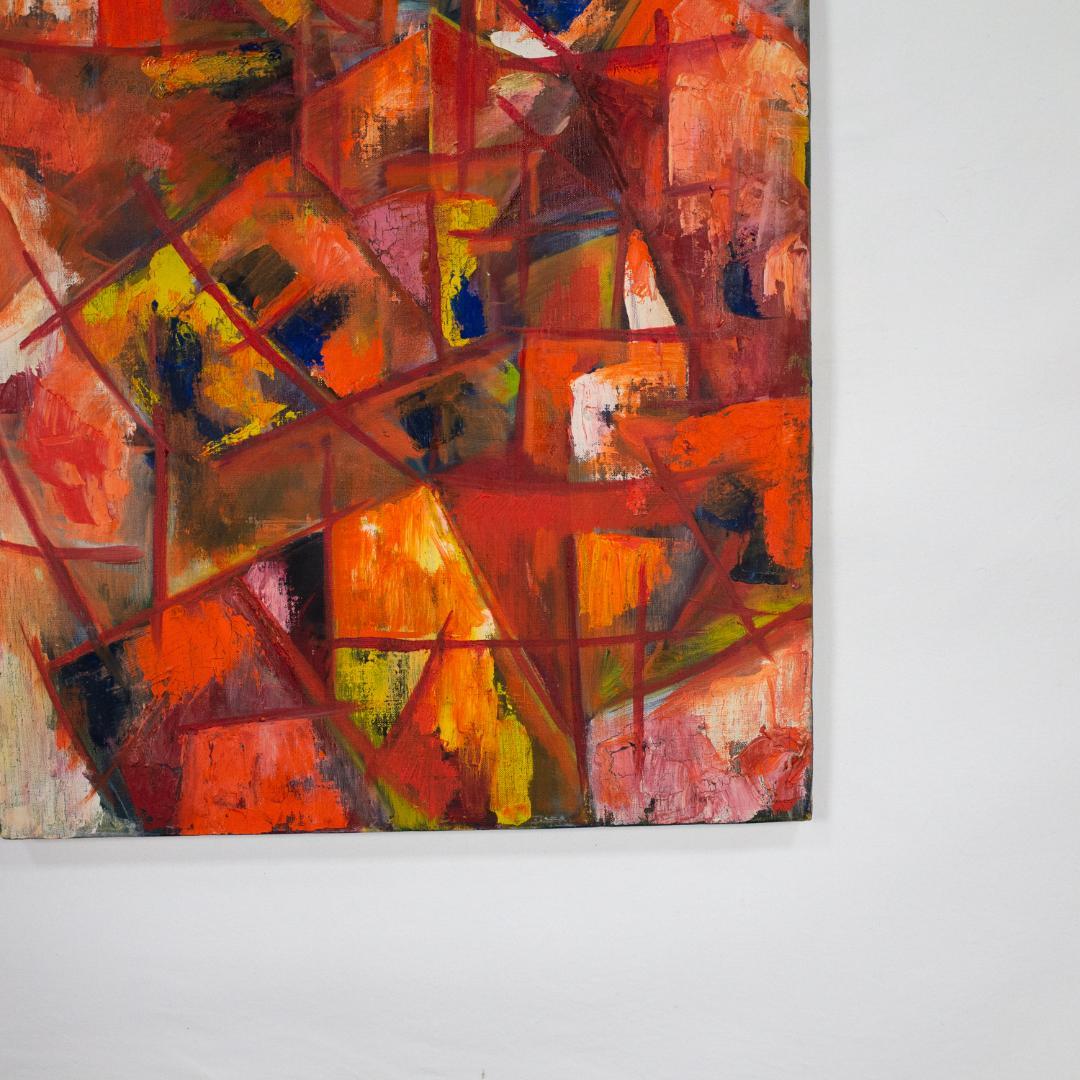 油彩画　赤いキュビズムの少女　ファッションデザイナー新見久志作