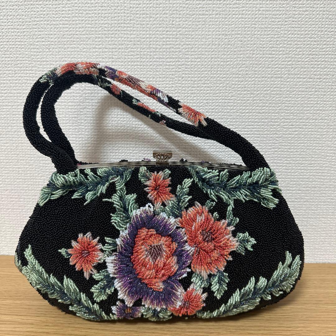 花柄刺繍　和装用バッグ　総ビーズ