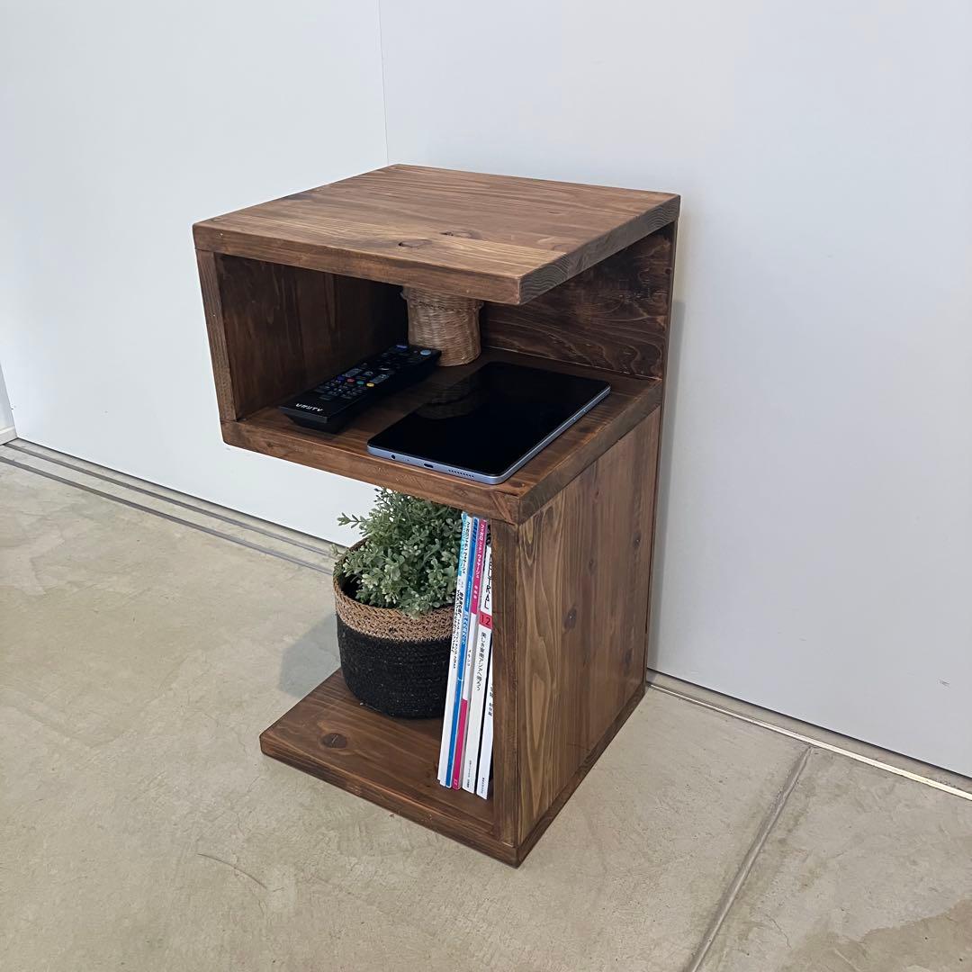 杉無垢材のサイドテーブル　S字　5【ハンドメイド家具】