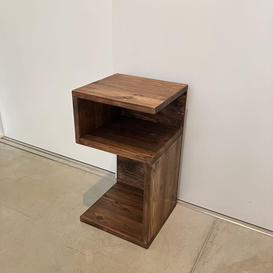 杉無垢材のサイドテーブル　S字　5【ハンドメイド家具】