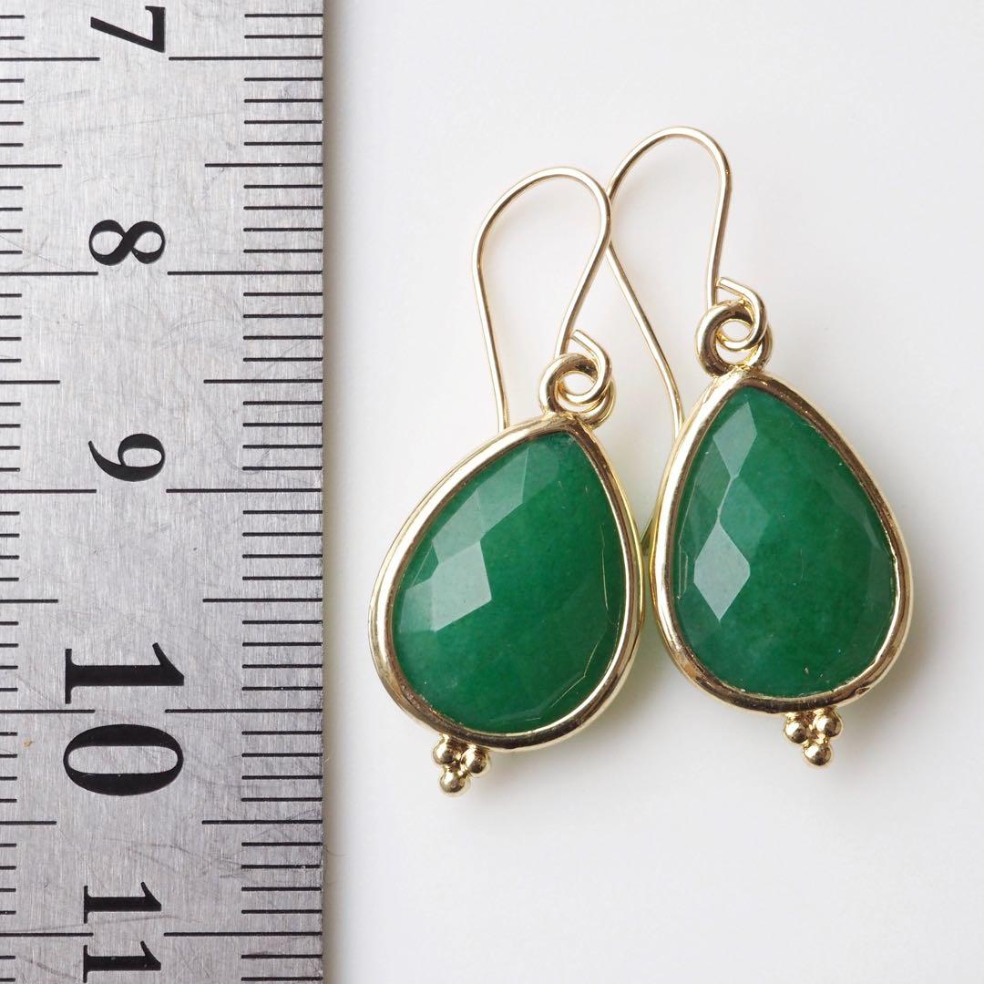 【ほぅ】フォレストグリーン翡翠のつぶつぶ枠留めイヤリング