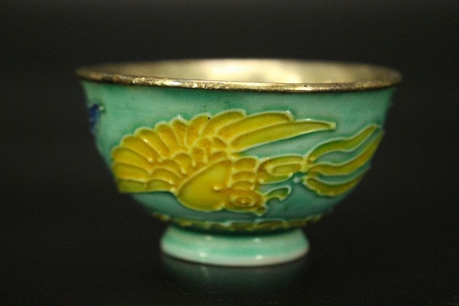 永楽焼 内銀張 徳利一対 盃五客 金生堂造 共箱 美品(A273)