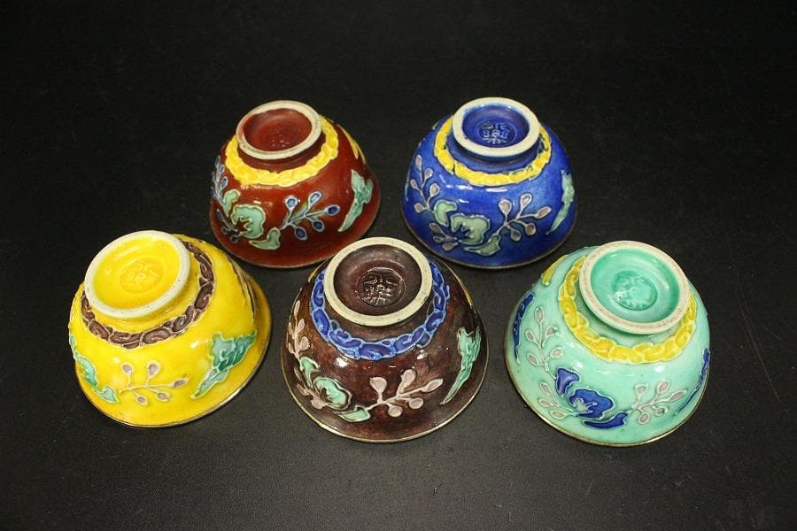 永楽焼 内銀張 徳利一対 盃五客 金生堂造 共箱 美品(A273)