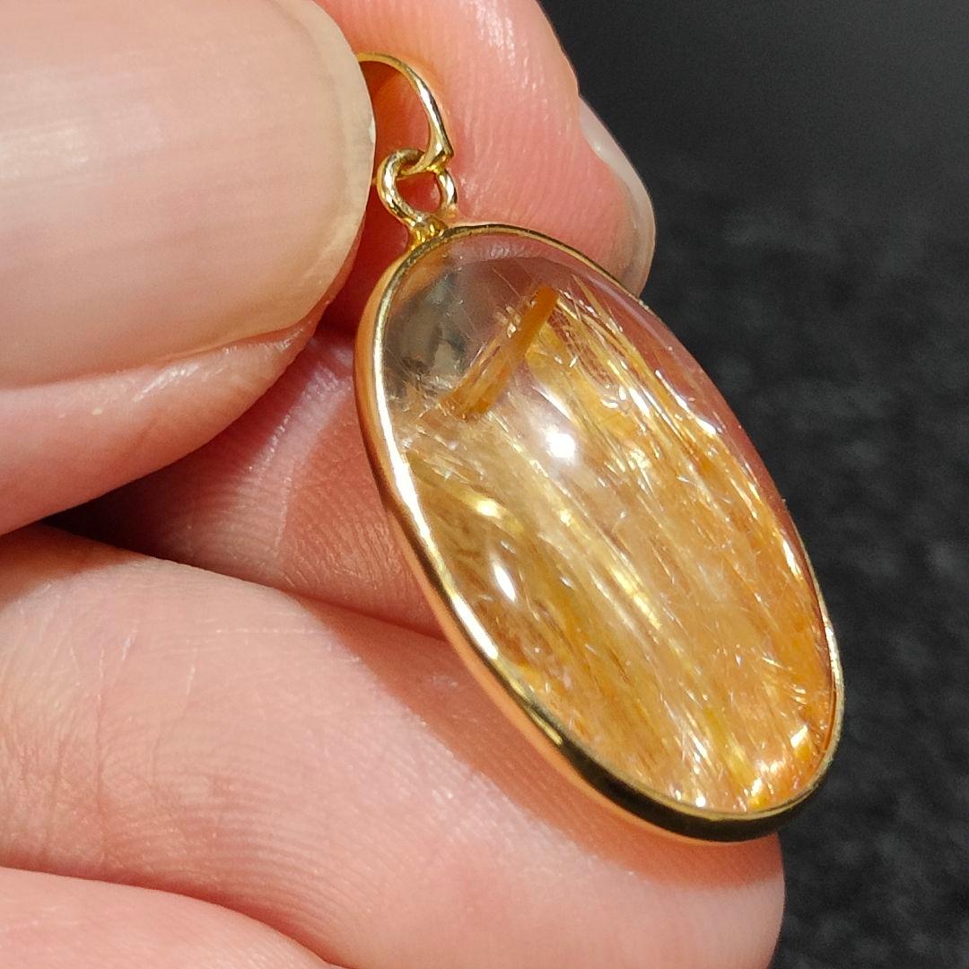 3 ルチルクォーツ　18金　ペンダント　金針水晶　天然石　金運　風水　水晶　財運