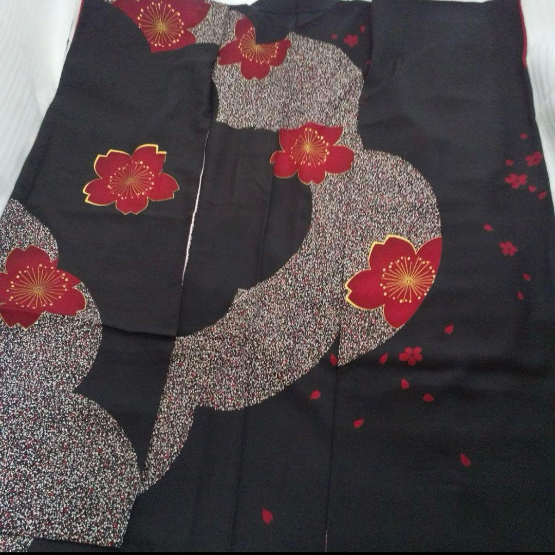 黒赤桜正絹振袖フルセット等 袋帯 帯締め 帯揚げ 半襟 重ね襟 成人式卒業式等