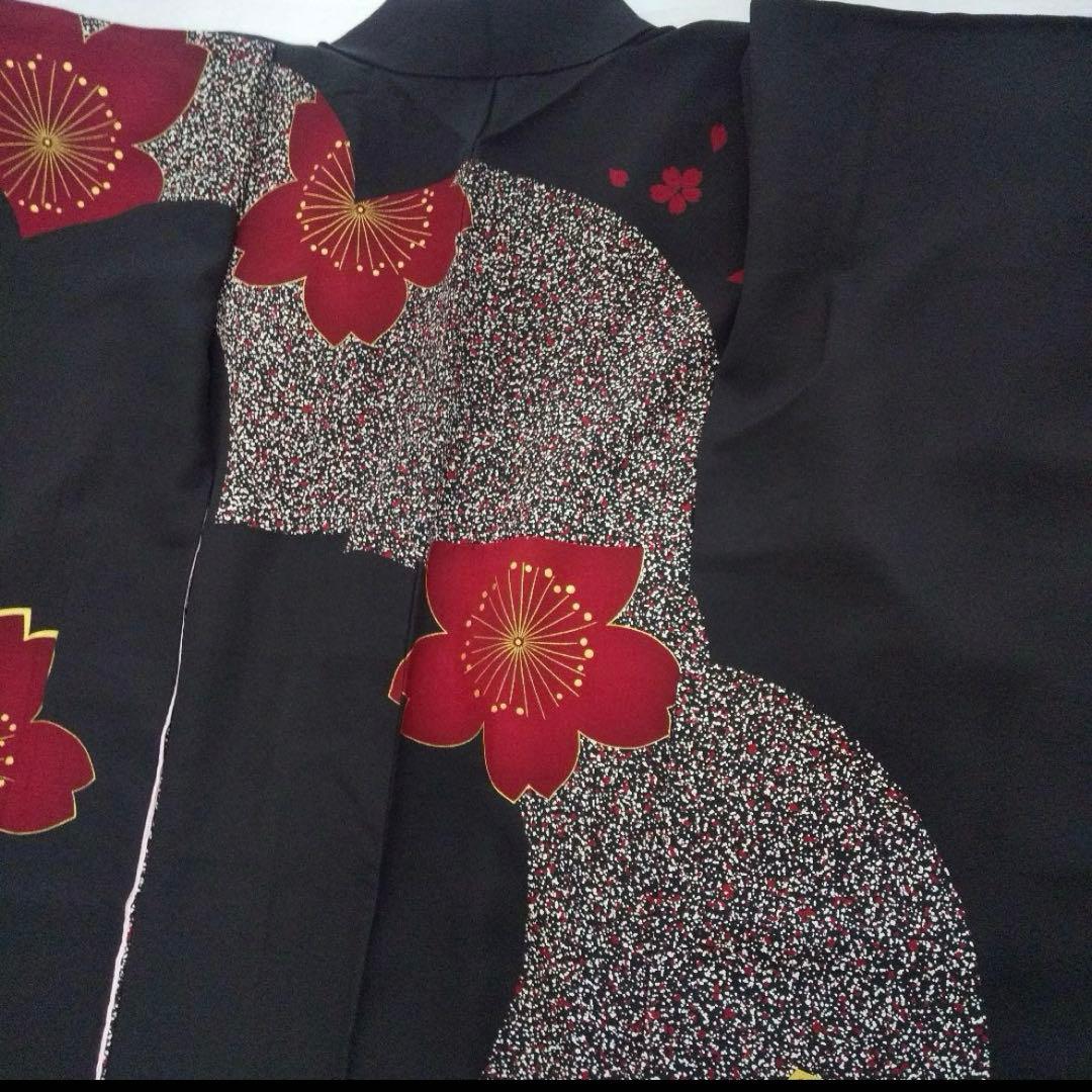 黒赤桜正絹振袖フルセット等 袋帯 帯締め 帯揚げ 半襟 重ね襟 成人式卒業式等