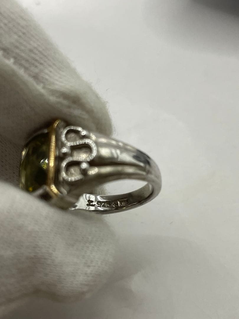 k18 silver925 ペリドットリング　天然石　10号