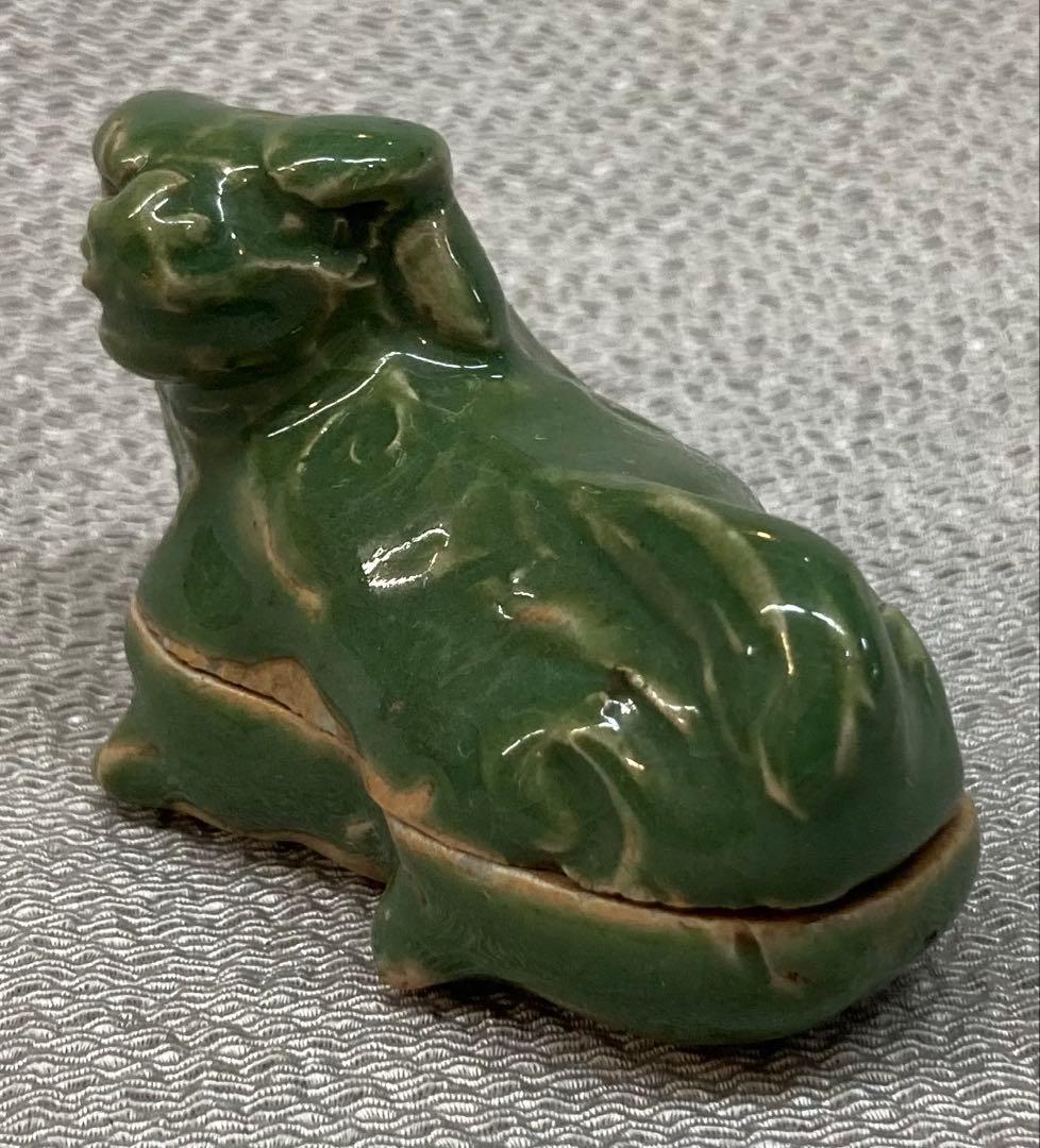 B287b 「青磁 獅子香合」前大徳誡堂箱書付　紀州御庭焼青瓷獅子　茶道具