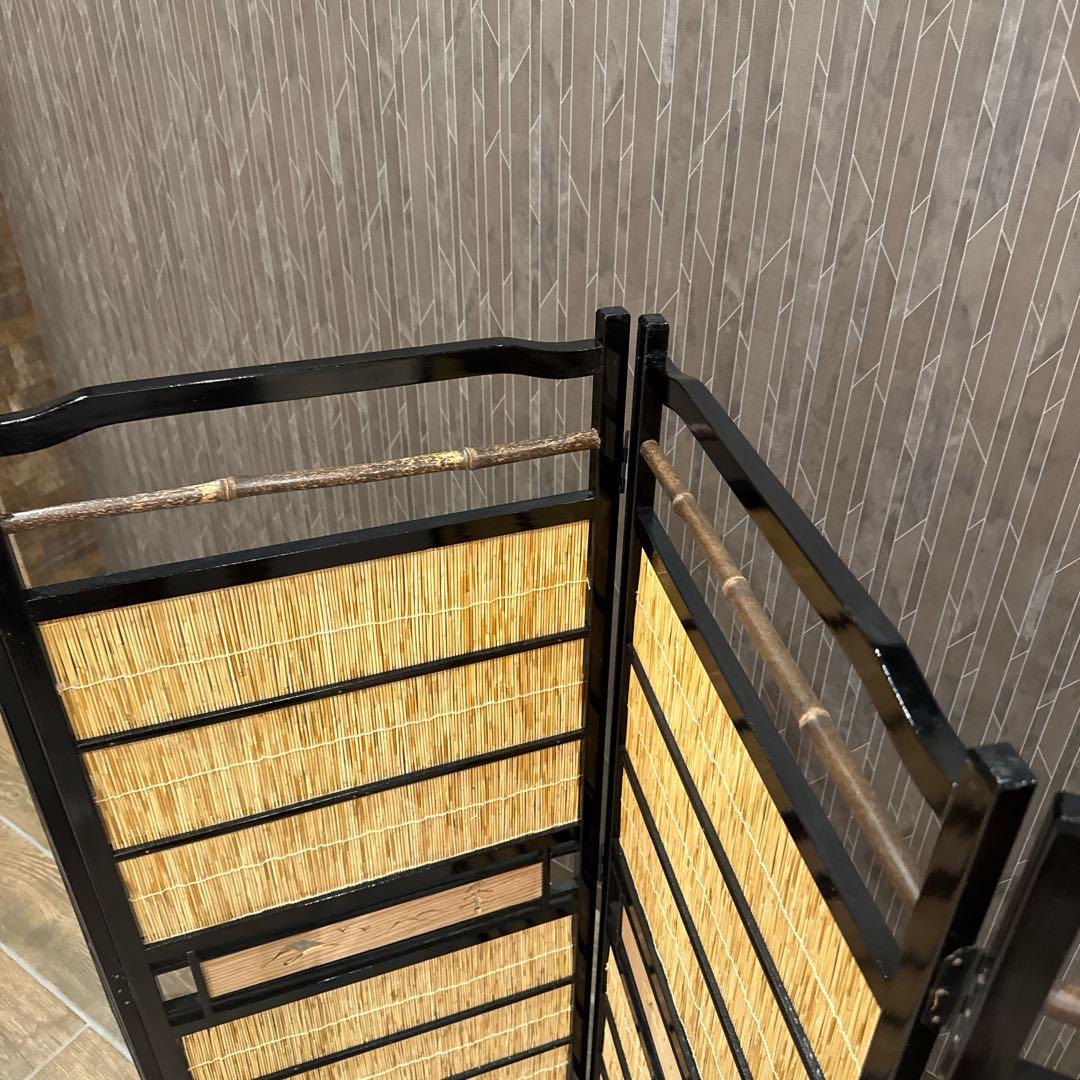 竹細工 衝立 4連 パーテーション 和モダン 間仕切り 昭和レトロ 古家具