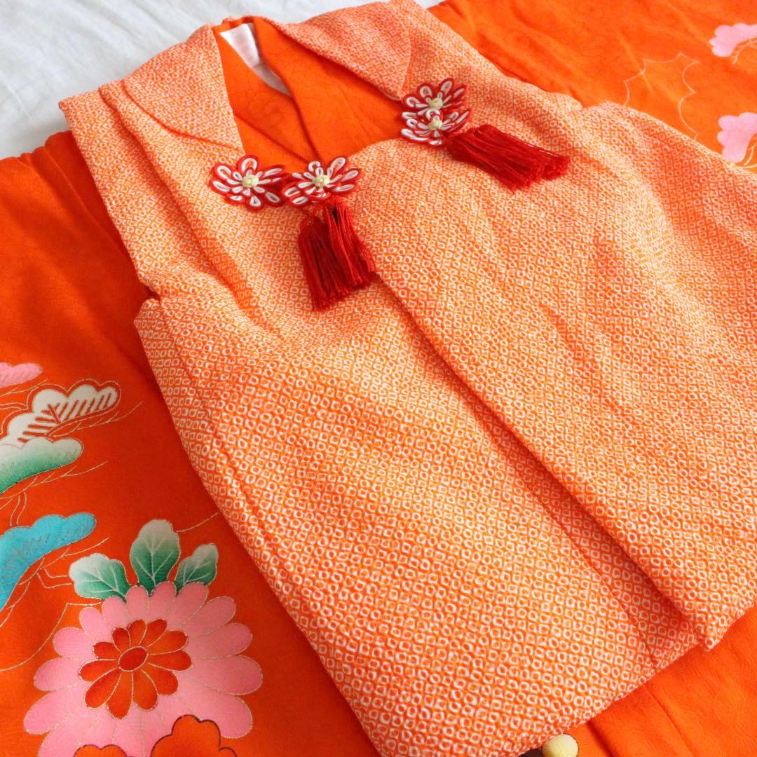 七五三 3歳 女の子 子供 オレンジ 着物 被布 セット