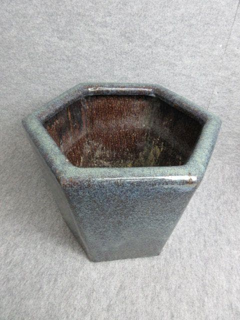 青海鼠釉六角火鉢 [B27332]