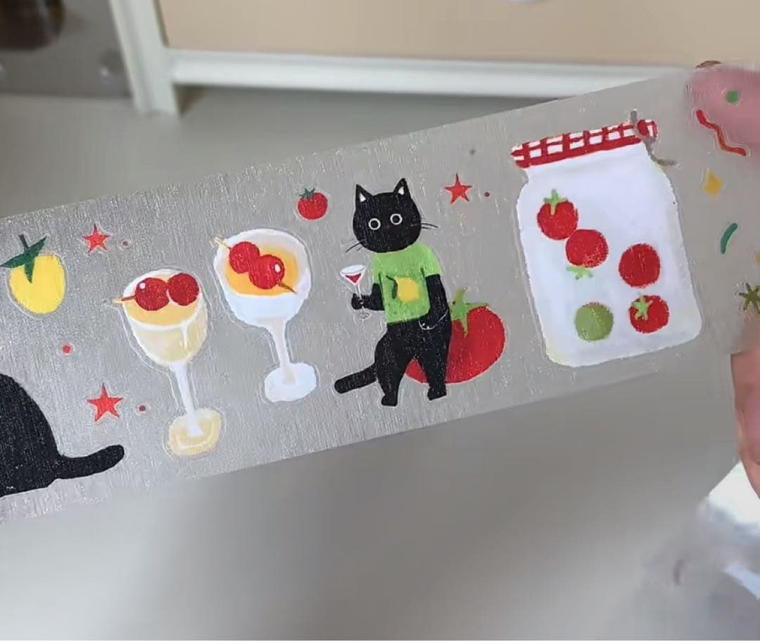 【8472】海外　マステ　5m巻売り　ラメ加工カッティング猫　トマト　野菜