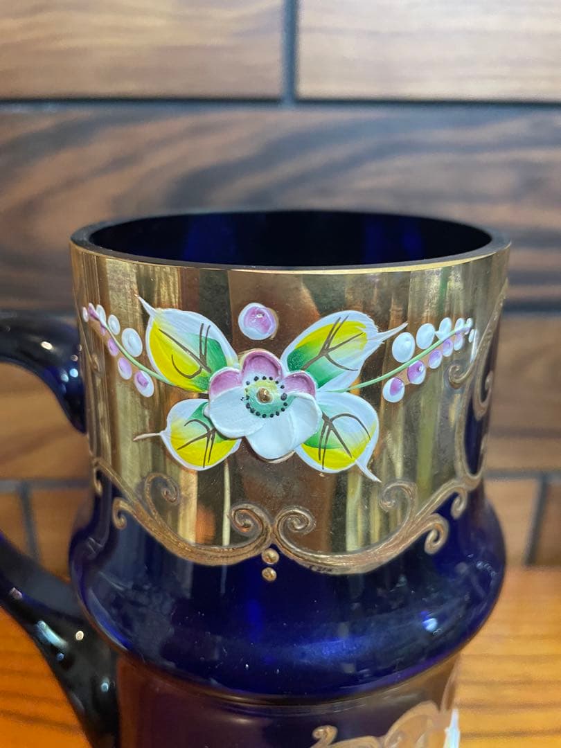 ベネチア　ボヘミア　金彩　大型　飾りグラス　ジョッキ　花瓶