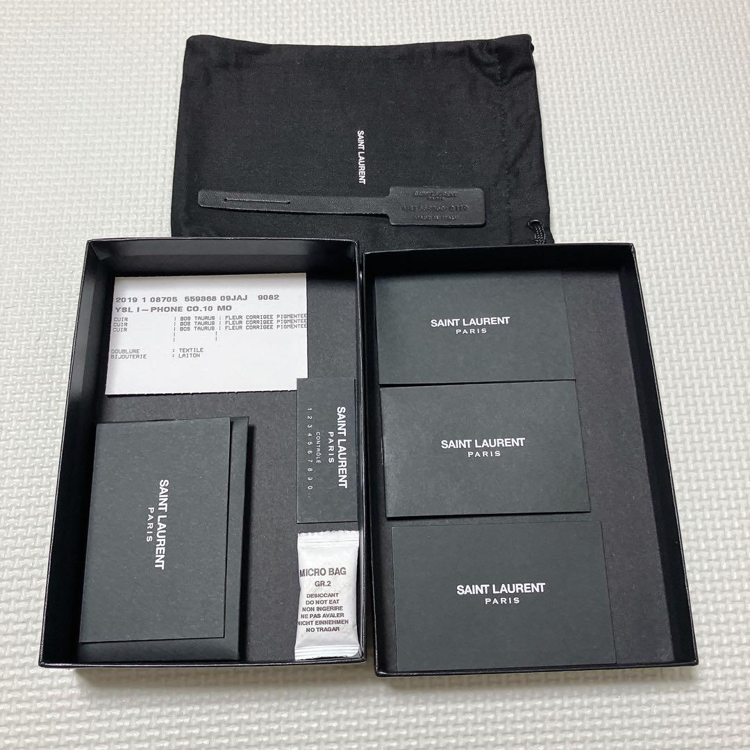 希少　SAINT LAURENT スマホ ケース　黒　クロコ型押し　箱袋付き