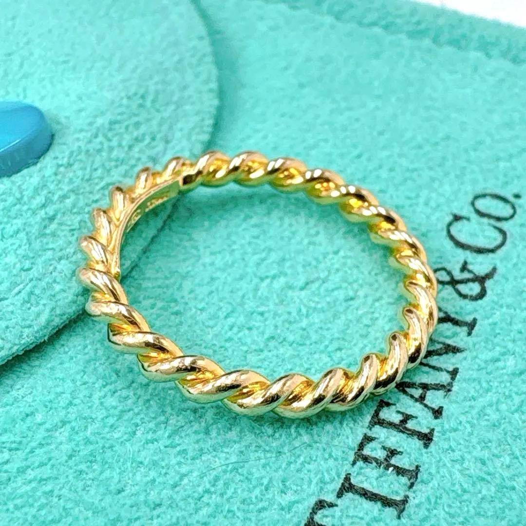 極美品 オールドティファニー ツイスト リング 9号 k18 ゴールド