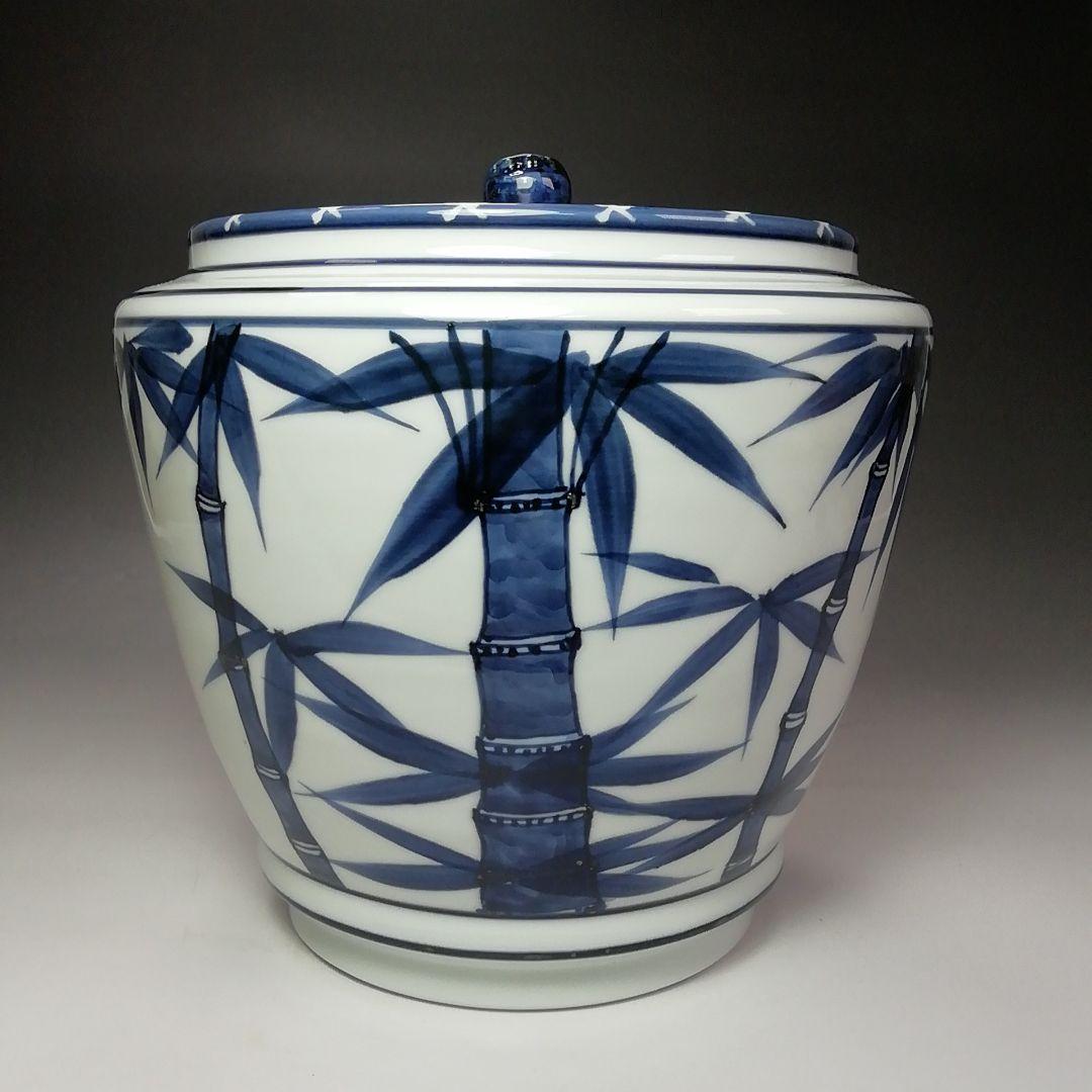 Ｓ６４２　水指　『染付竹』『押小路焼』『庄左衛門造』　共箱　茶道具