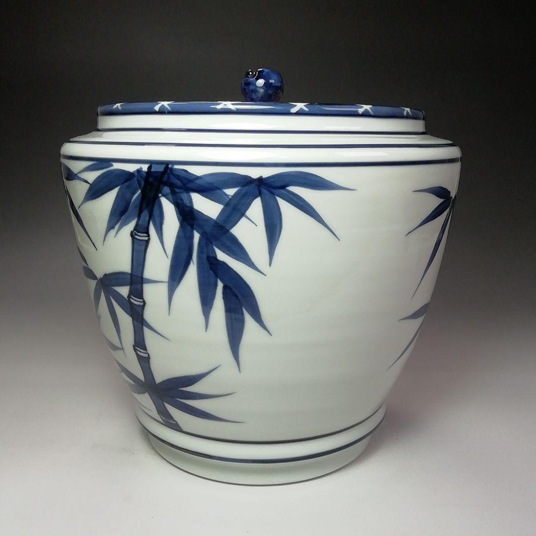 Ｓ６４２　水指　『染付竹』『押小路焼』『庄左衛門造』　共箱　茶道具