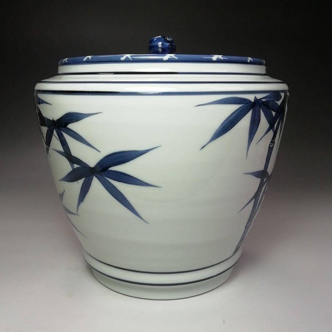 Ｓ６４２　水指　『染付竹』『押小路焼』『庄左衛門造』　共箱　茶道具