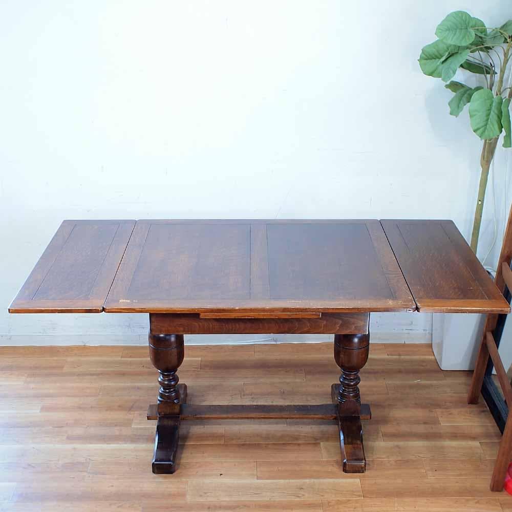 英国アンティーク オーク材 ドローリーフテーブル