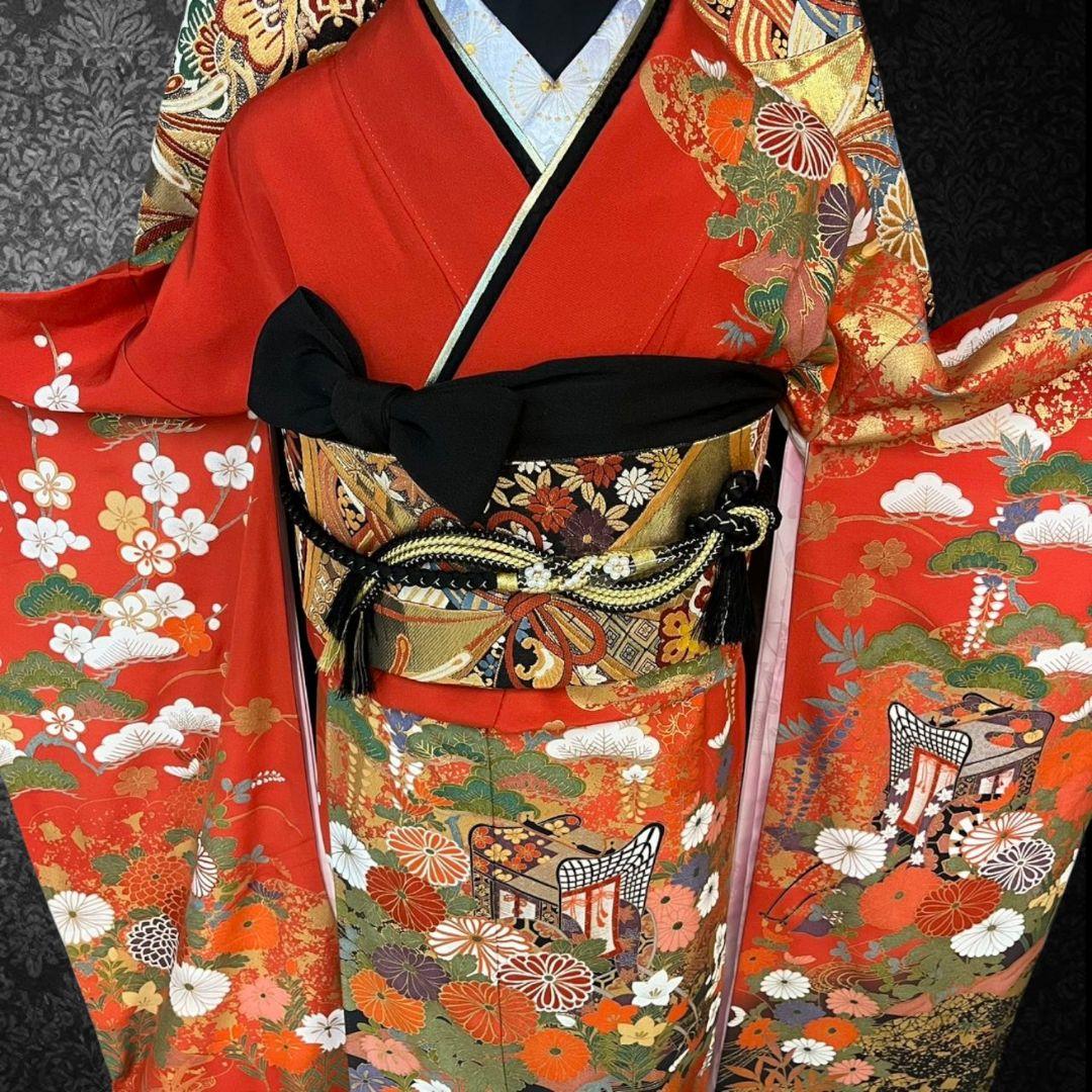 振袖フルセット(7点)・成人式・古典柄・金彩加工・胴裏正絹・高級手縫い・逸品